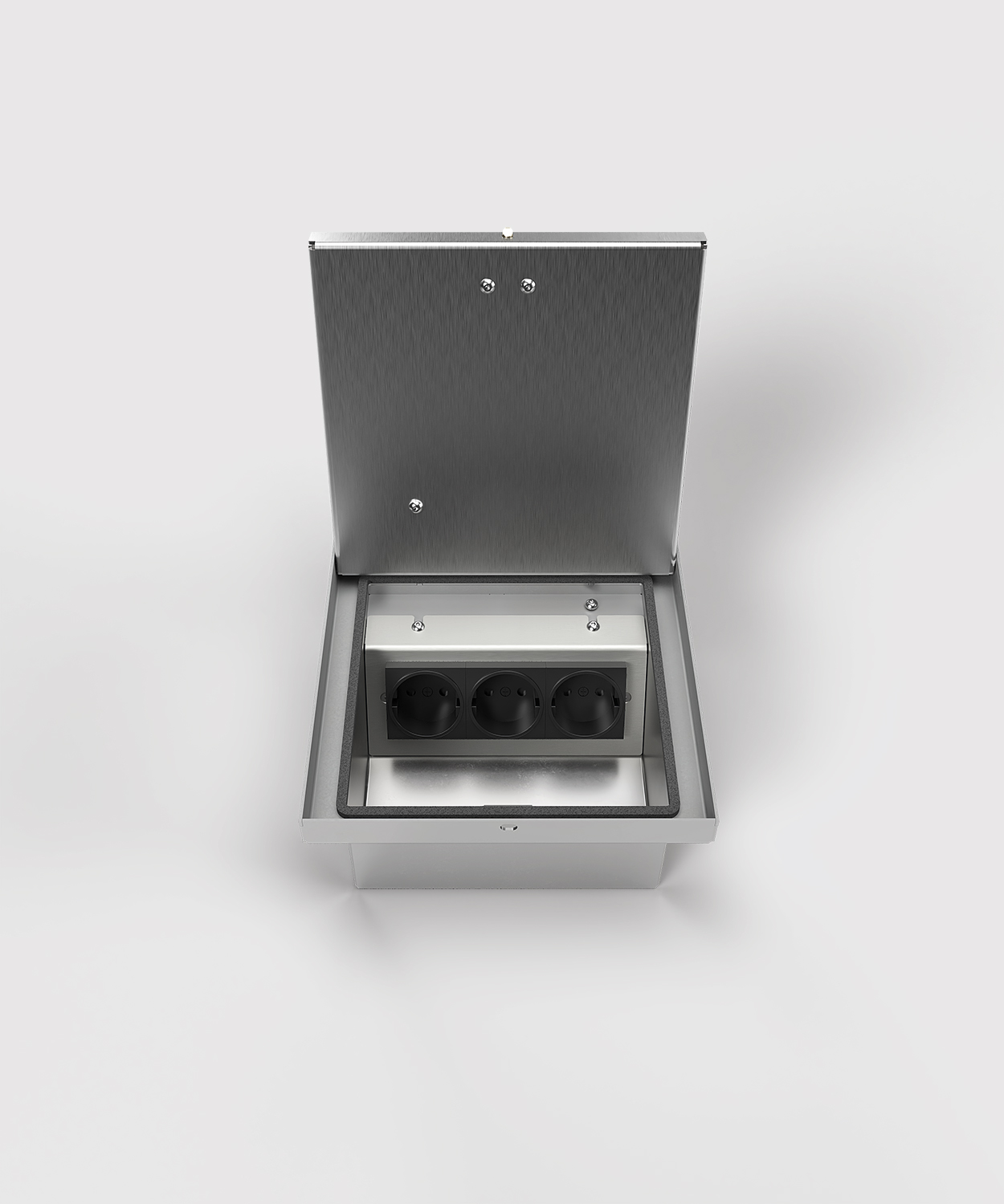 Bodensteckdose 2003B mit 3 Schuko Steckdosen Deckel offen