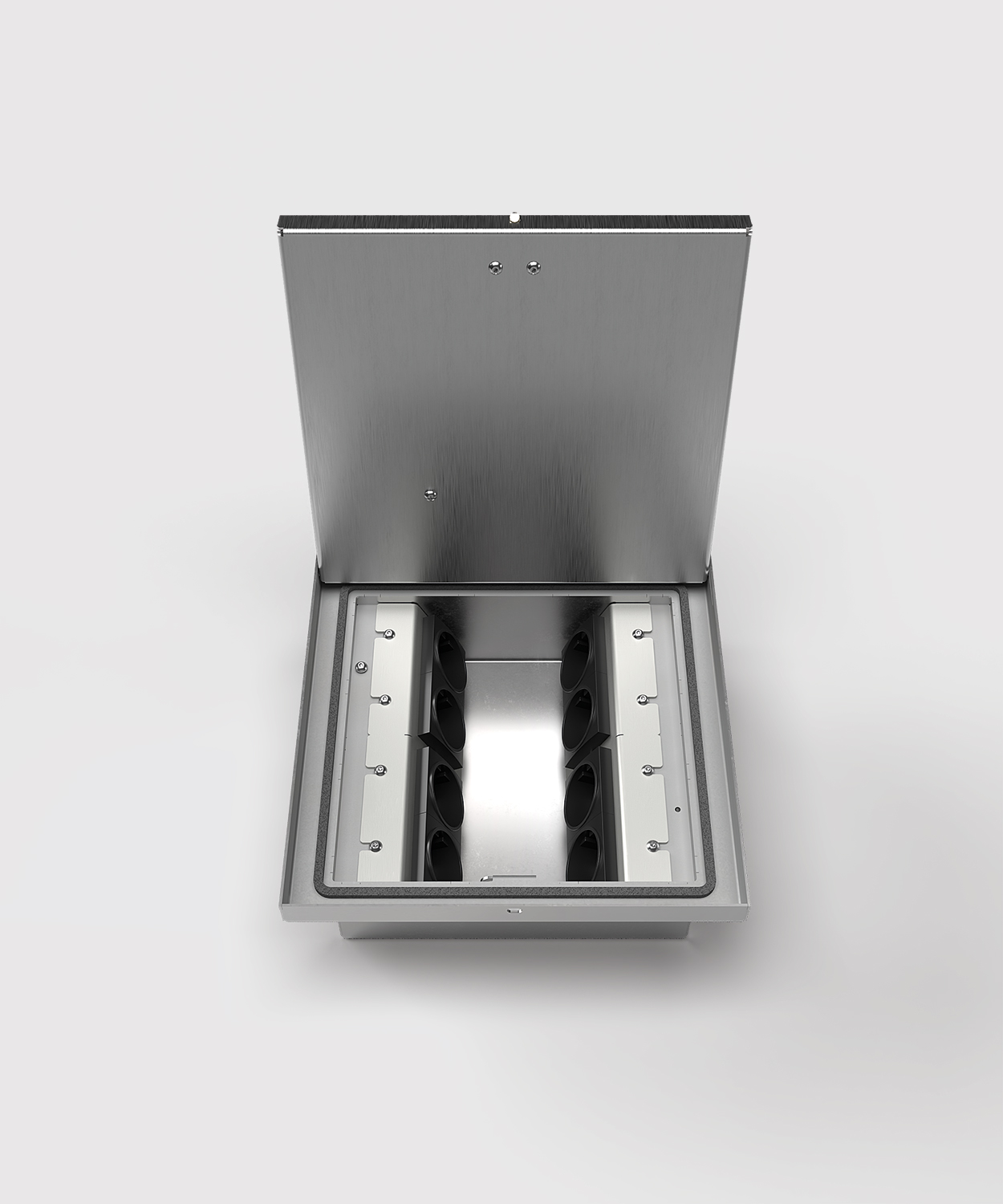 Bodentank 2008B mit 8 Steckdosen Deckel offen Ansicht von oben