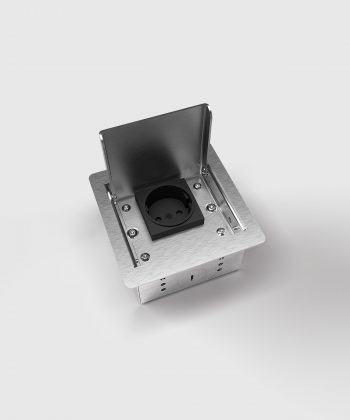 Bodensteckdose 3301E mit einer Schuko Deckel offen Ansicht von oben