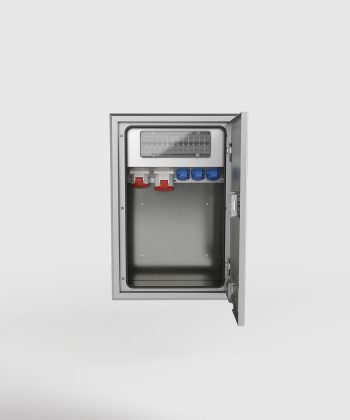 Wandverteiler 5723E mit CEE und Schuko Tür offen Ansicht frontal