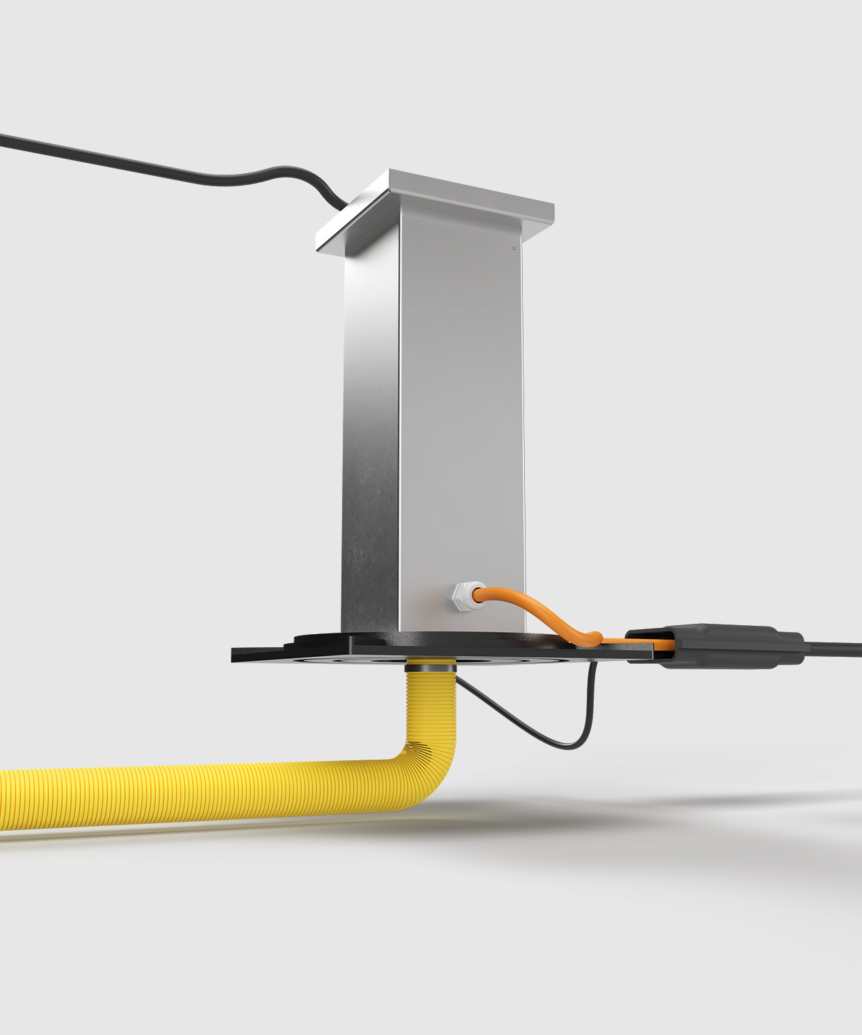 Bodentank 6710A mit Abzweigmuffe Tragplatte Kabel und Drainagerohr Ansicht seitlich unten
