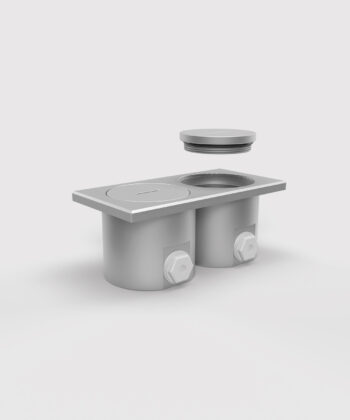 Bodensteckdose 7602AW für den Aussenbereich aus Aluminium ein Deckel offen angehoben Rahmen rechteckig