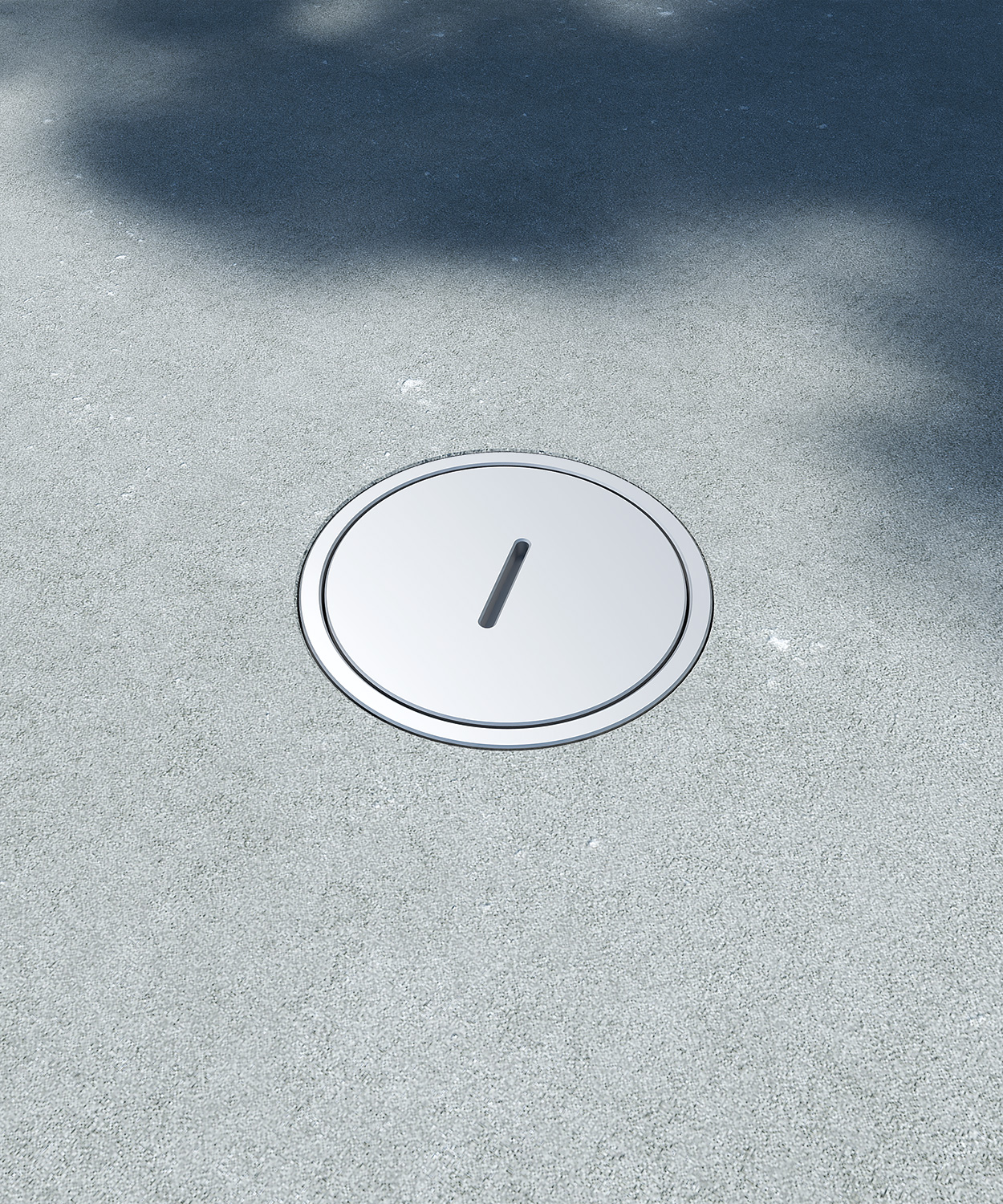 Bodensteckdose 7701AW im Aussenbereich im Betonboden eingebaut Deckel geschlossen