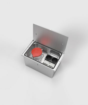 Bodentank 8314A mit CEE Schuko und RJ45 Steckdosen Deckel offen