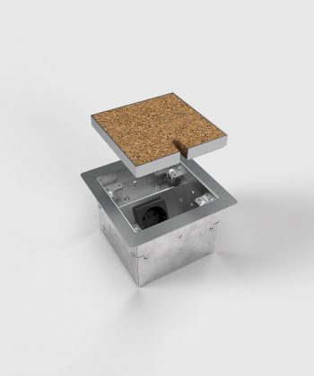 Bodensteckdose 8501B Deckel angehoben mit Bodenbelag