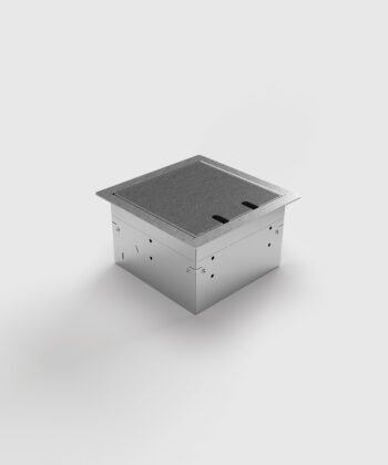 Bodensteckdose 8502B Deckel geschlossen mit Bodenbelag mit Kabelauslass