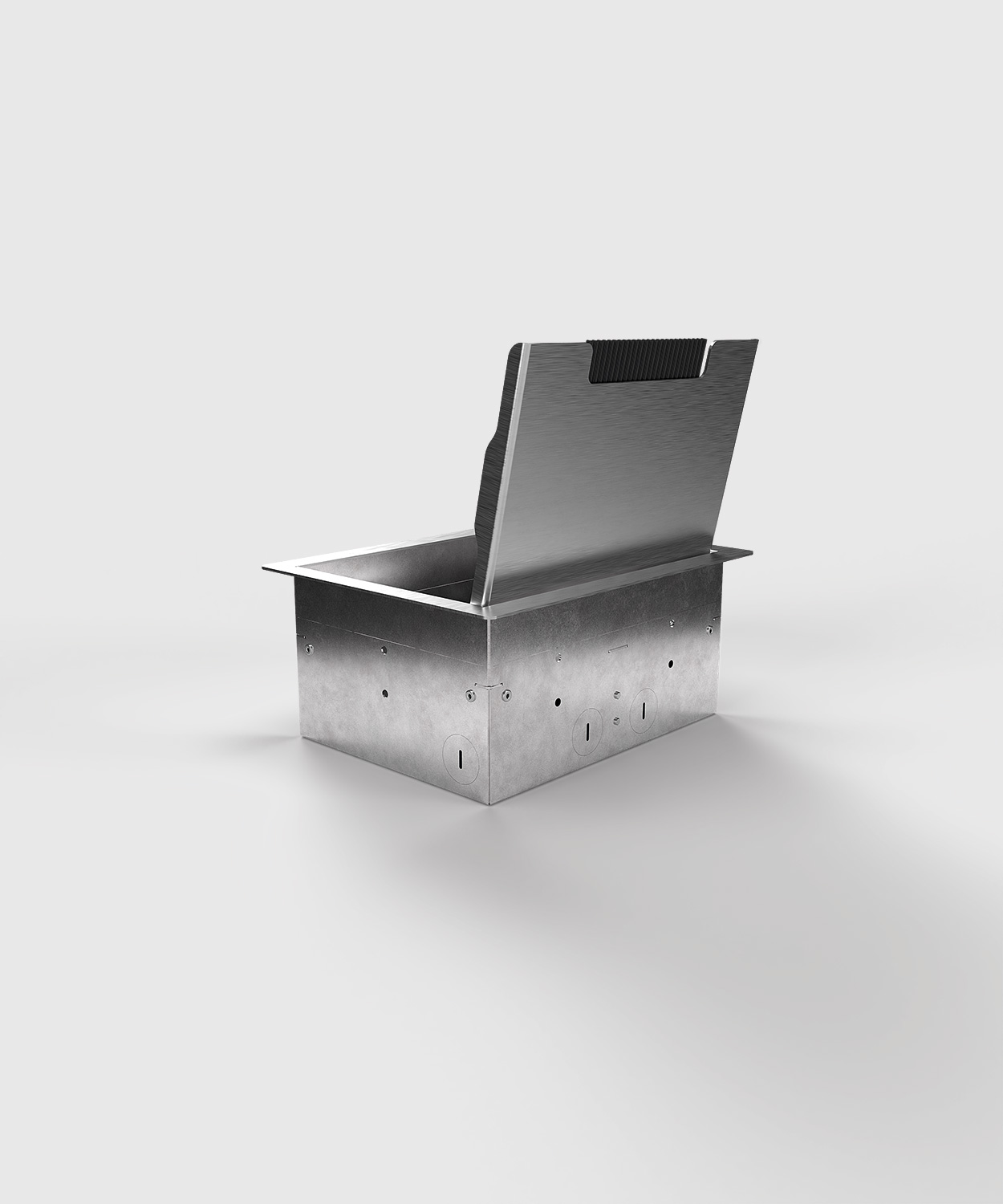 Hohlbodentank 8504E Deckel geschlossen mit Kabelauslass Bürste Ansicht von hinten