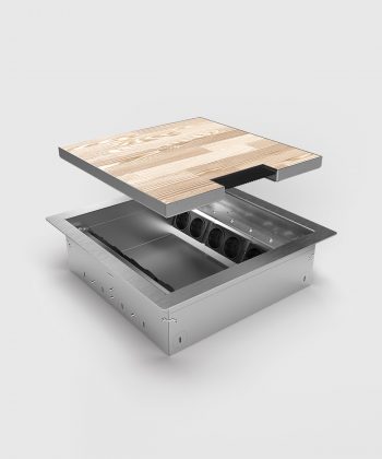 Hohlbodentank 8512B Deckel angehoben mit Kabelauslass Bürste und mit Bodenbelag