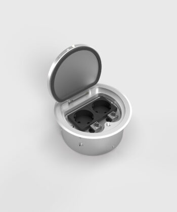 Bodensteckdose 8602A rund mit Schuko und RJ45 Deckel offen