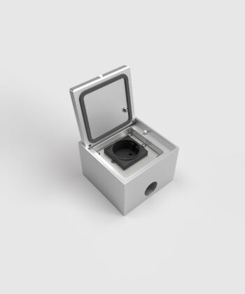 Bodensteckdose 8701A aus Aluminium mit einem Steckplatz Deckel offen mit Dichtung IP65