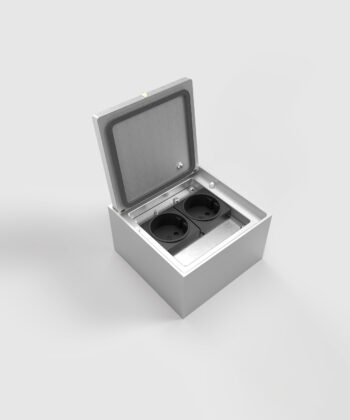 Bodensteckdose 8702A IP65 zwei Schuko-Steckdosen Deckel offen mit Verschluss und Dichtung