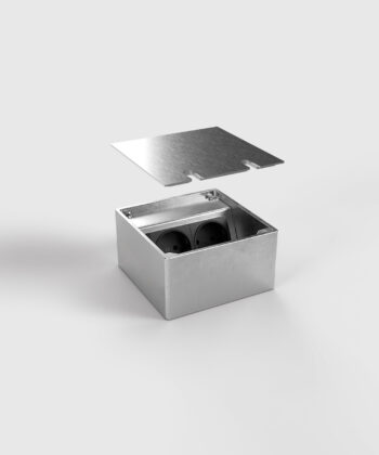 Bodensteckdose 8802E-1-1 mit 2x Schuko Deckel geöffnet