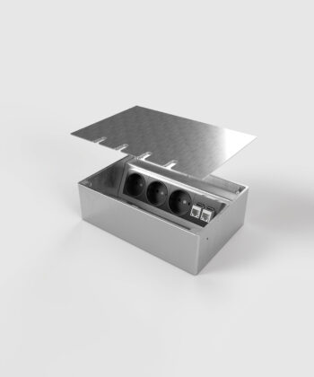 Bodensteckdose 8804E-2-1 mit Schukos und RJ45 Deckel Edelstahl offen