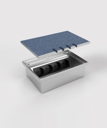 Bodensteckdose 8804T Innenbereich Deckel angehoben mit Teppichbelag im Deckel