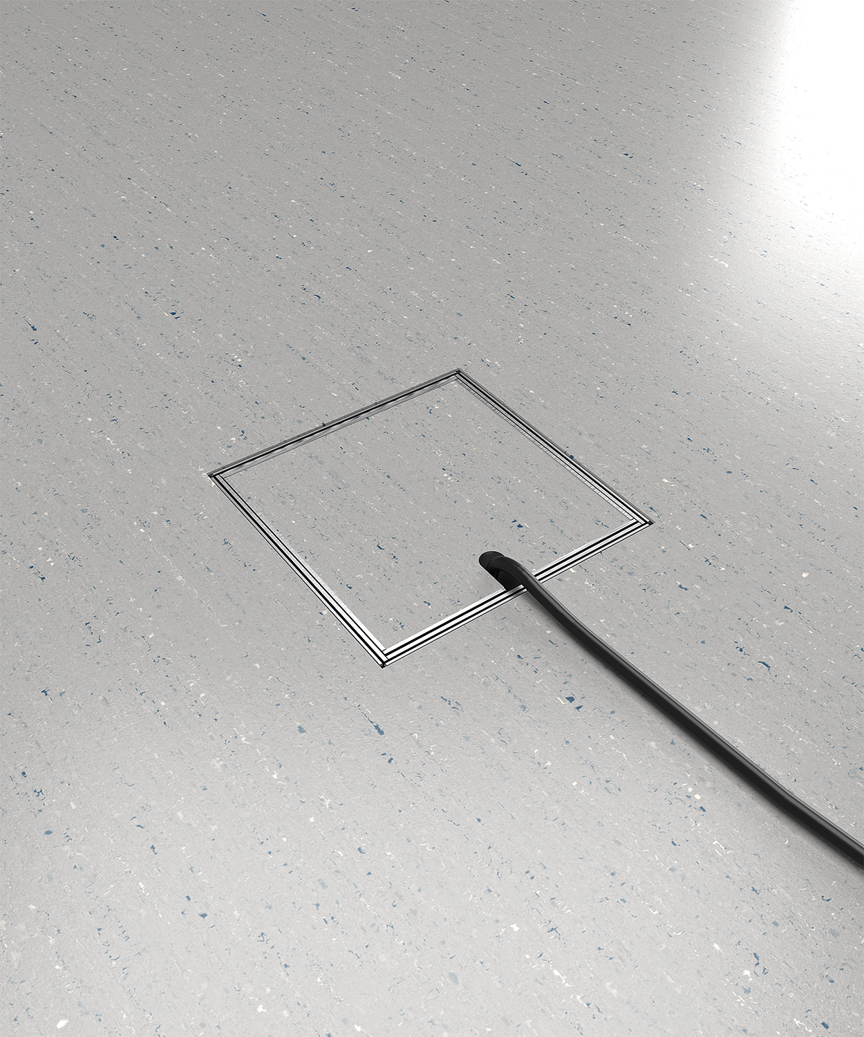 Bodensteckdose 8901B Deckel geschlossen im Boden eingebaut Kabel gesteckt