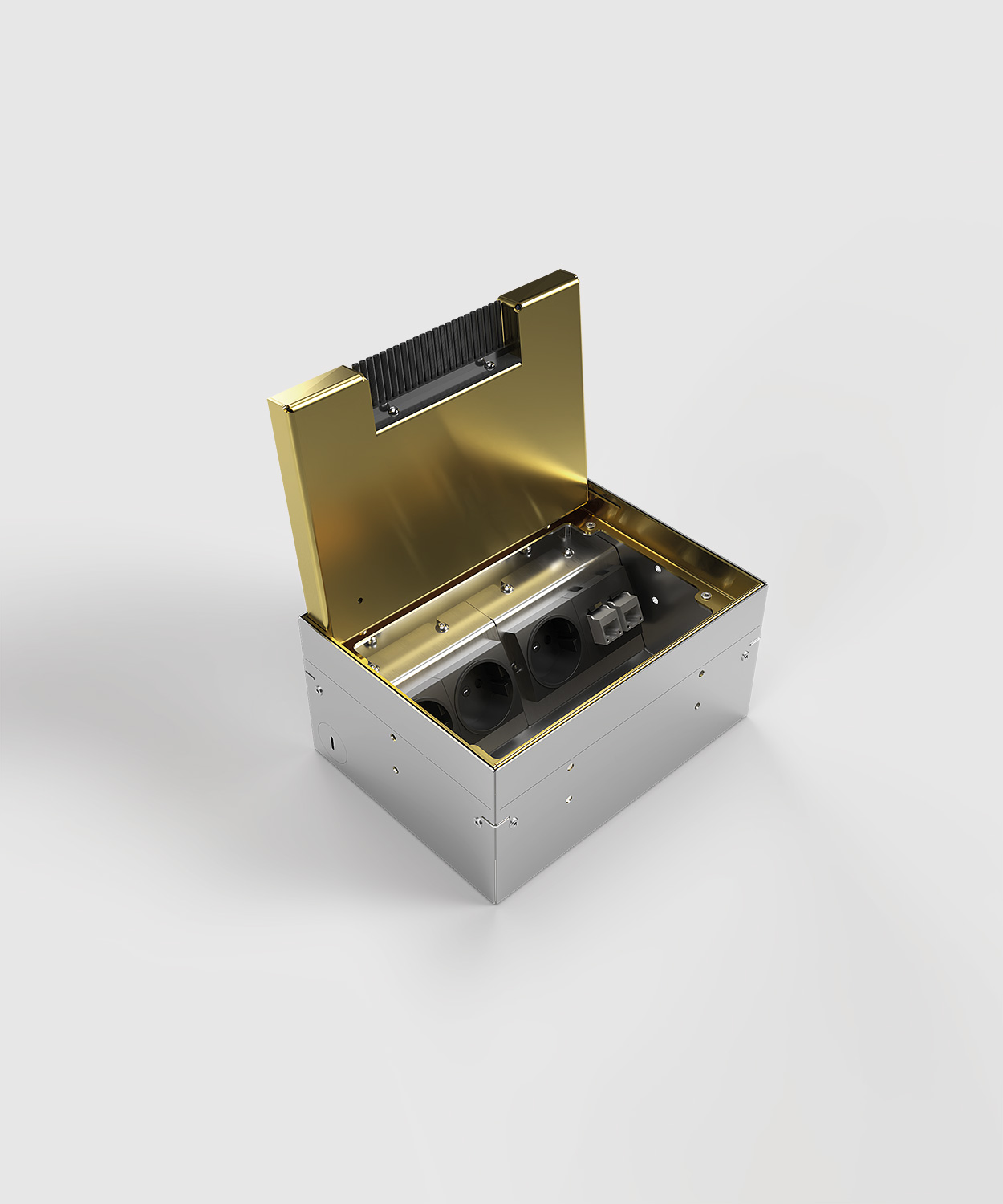 Bodensteckdose 8904MB Deckel und Rahmen aus Messing Deckel offen mit Bürstenauslass