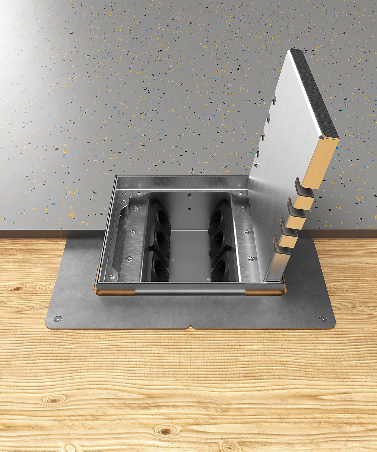 Hohlbodentank 8908H im Boden eingebaut Deckel offen Ansicht im Querschnitt