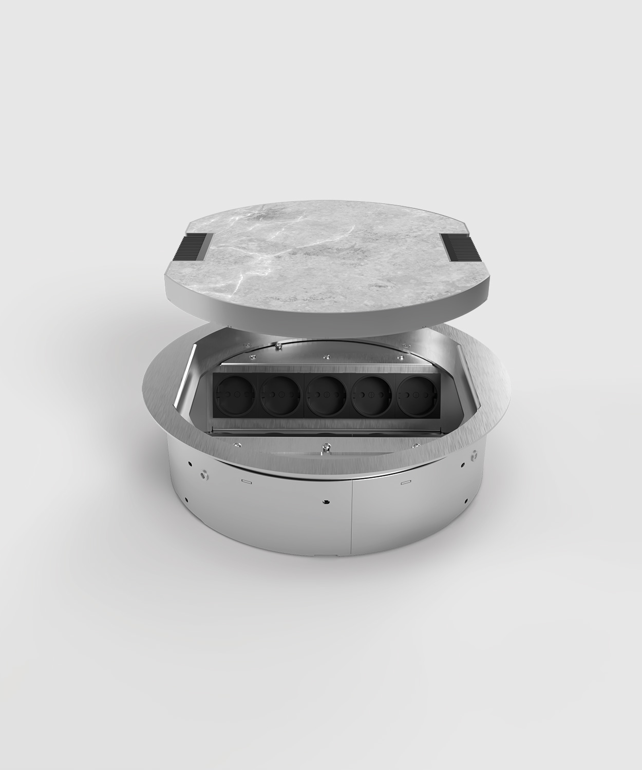 Bodentank 9110BB rund Deckel angehoben mit Bodenbelag Marmor