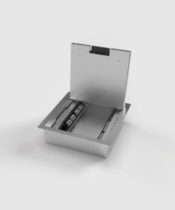 Bodentank 9212BB mit acht Schuko-Steckdosen und acht RJ45 Steckern Deckel offen