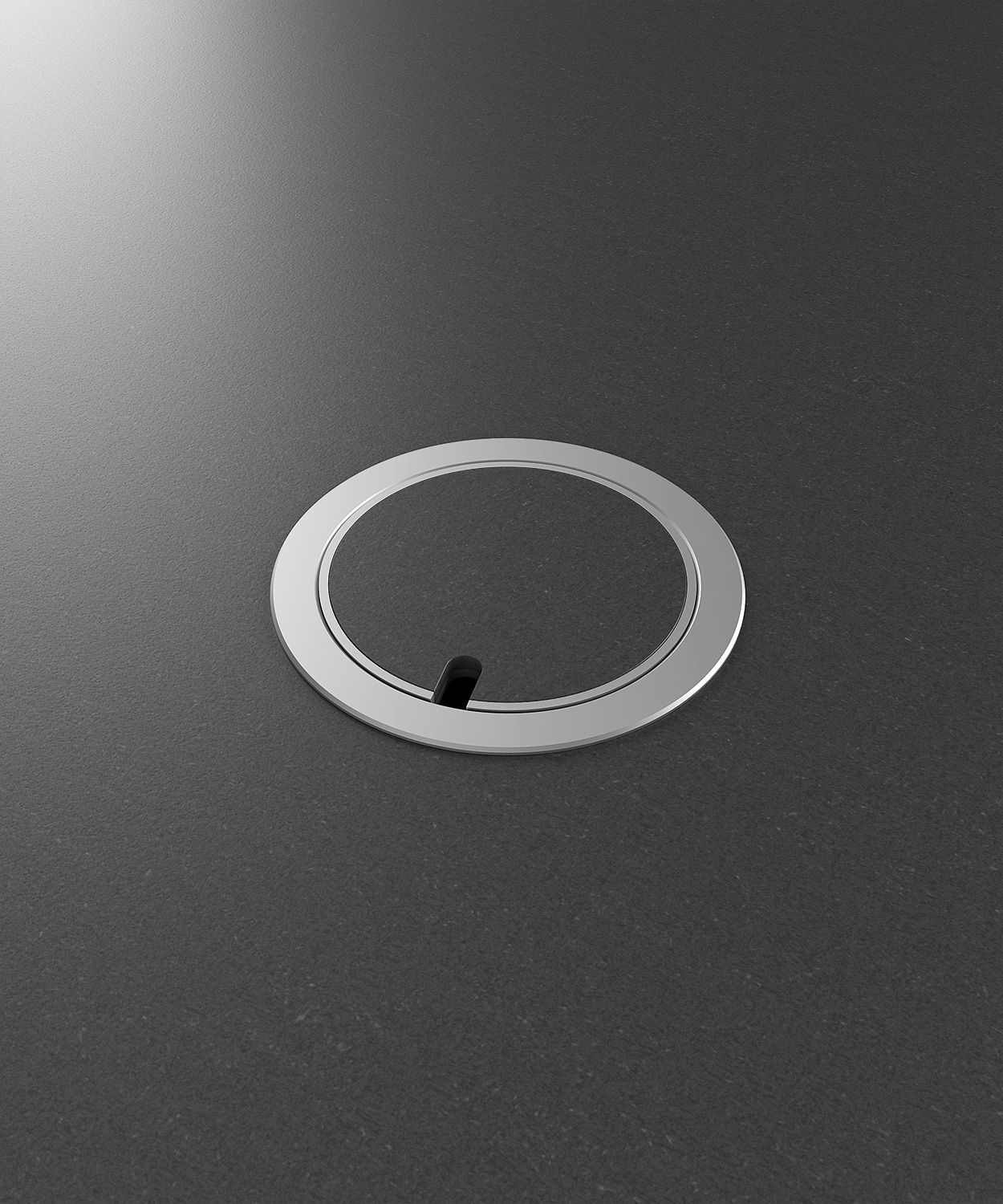 Bodensteckdose 9901A rund im Boden eingebaut Deckel geschlossen mit Kabelauslass