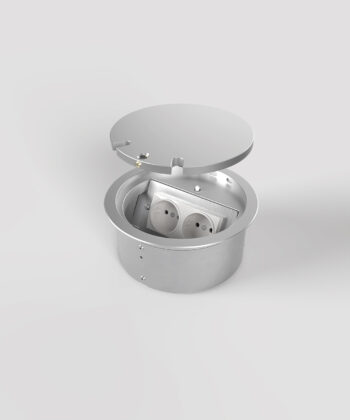 Bodensteckdose 9902D rund mit 2 Schuko-Steckdosen Deckel angehoben