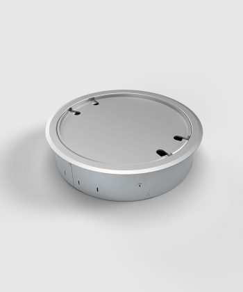 Bodensteckdose 9908A rund Deckel geschlossen mit Kabelauslass