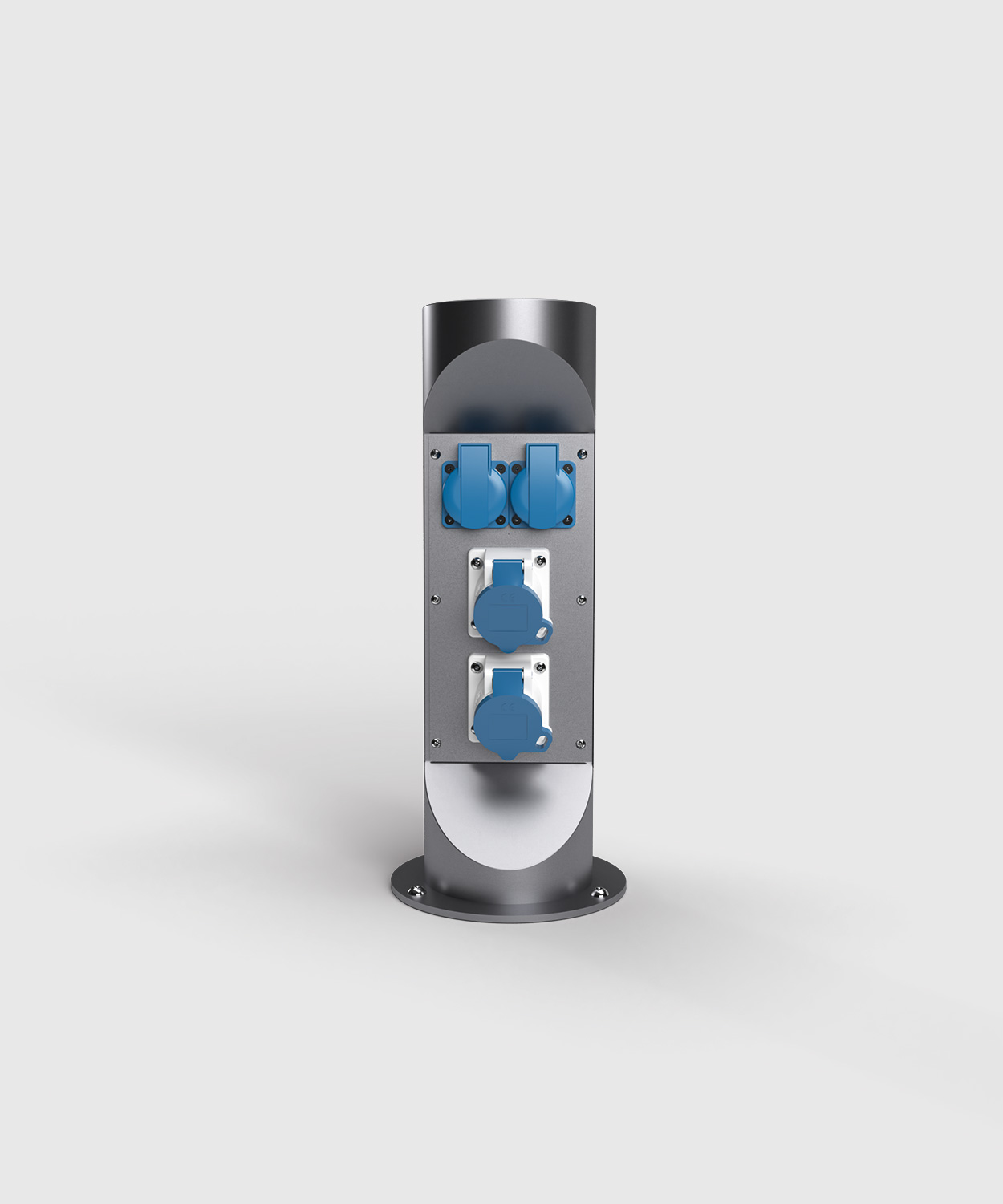 Energiesäule Energiepoller ES321-1 mit 2 Schukos und 2 CEE-Steckdosen Ansicht frontal Farbe DB703