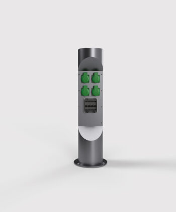 Ladesäule ES323EM Farbe DB703 für Pedelecs und E-Bikes mit 4 Schukos und Absicherung Ansicht frontal