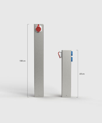 Stromsäule ES882 in Farbe DB701 mit 1 x CEE16 und 2 x Schuko Steckdosen im Höhenvergleich