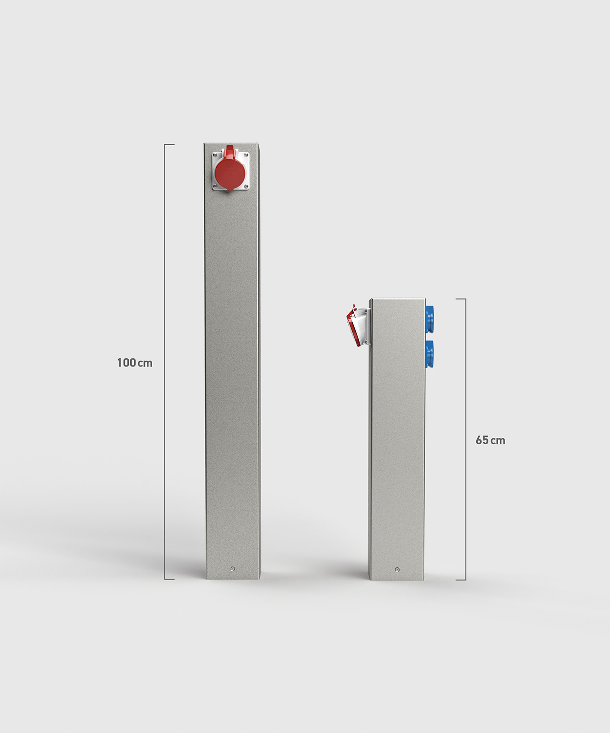 Stromsäule ES882 in Farbe DB701 mit 1 x CEE16 und 2 x Schuko Steckdosen im Höhenvergleich