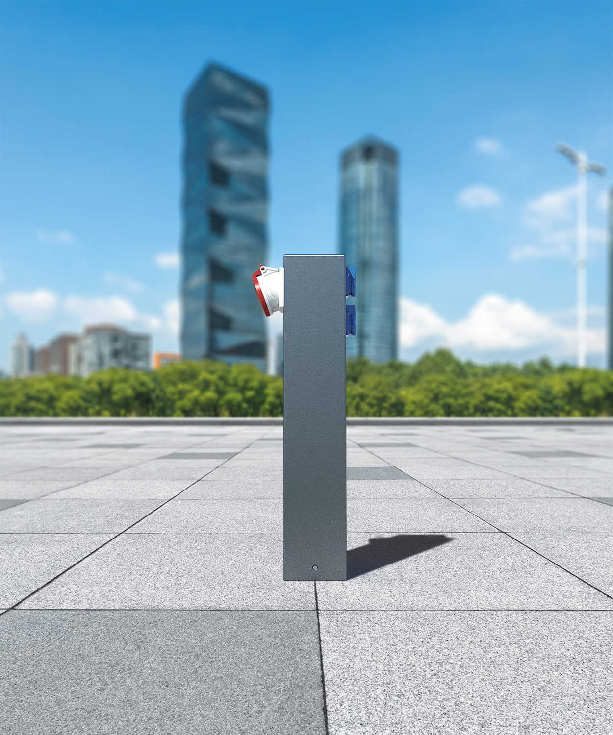 Stromsäule ES882-3-H650 in Farbe DB703 mit CEE und Schuko Steckdose auf einem Platz