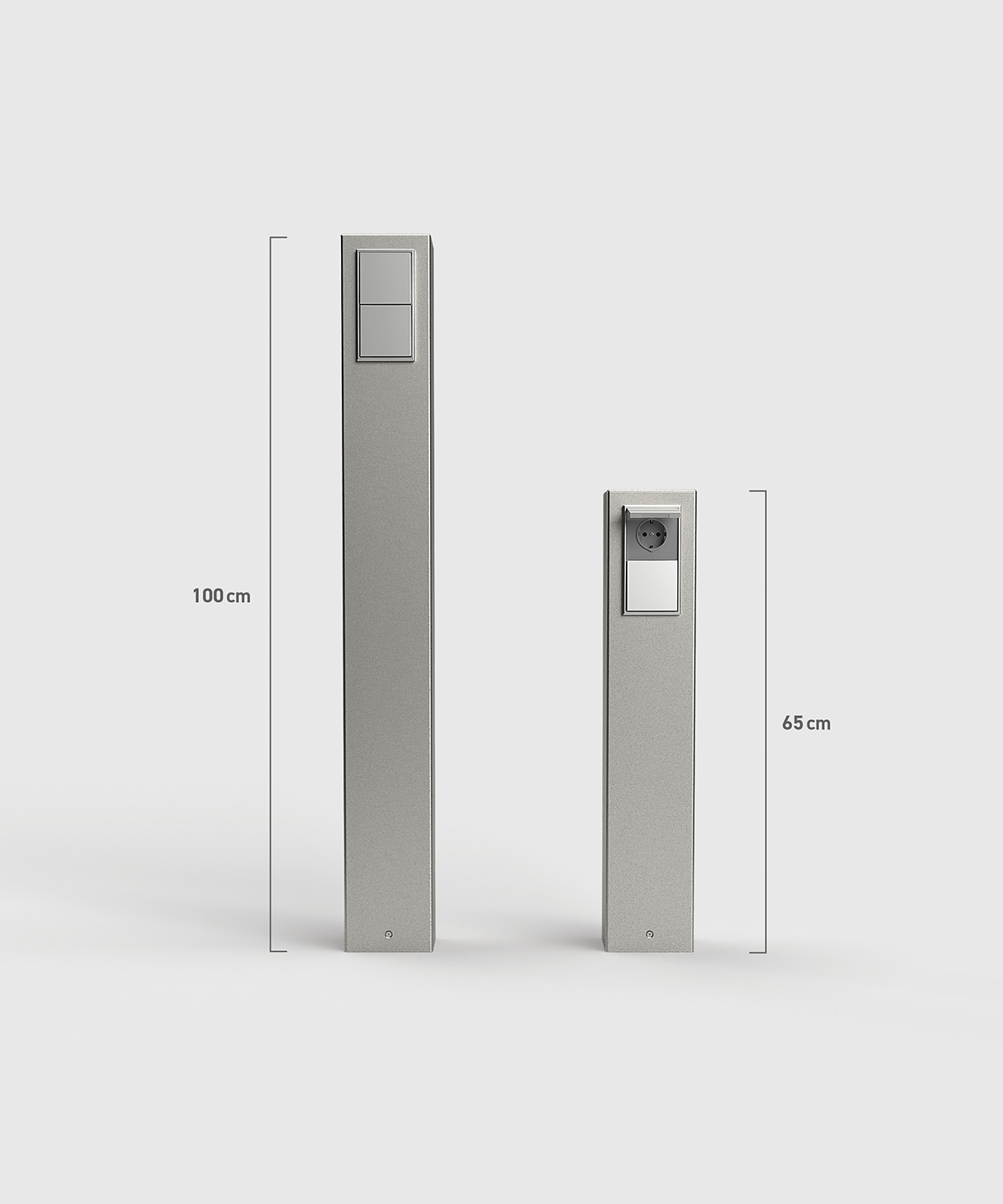Steckdosensäule ES882 in Farbe DB701 mit 2 x JUNG Steckdosen im Höhenvergleich