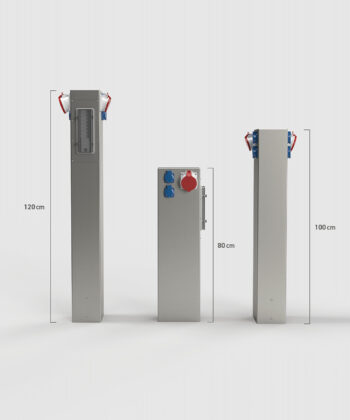 Stromsäule ES884-2 mit 2 x CEE und 4 x Schuko und Absicherung Höhenvergleich