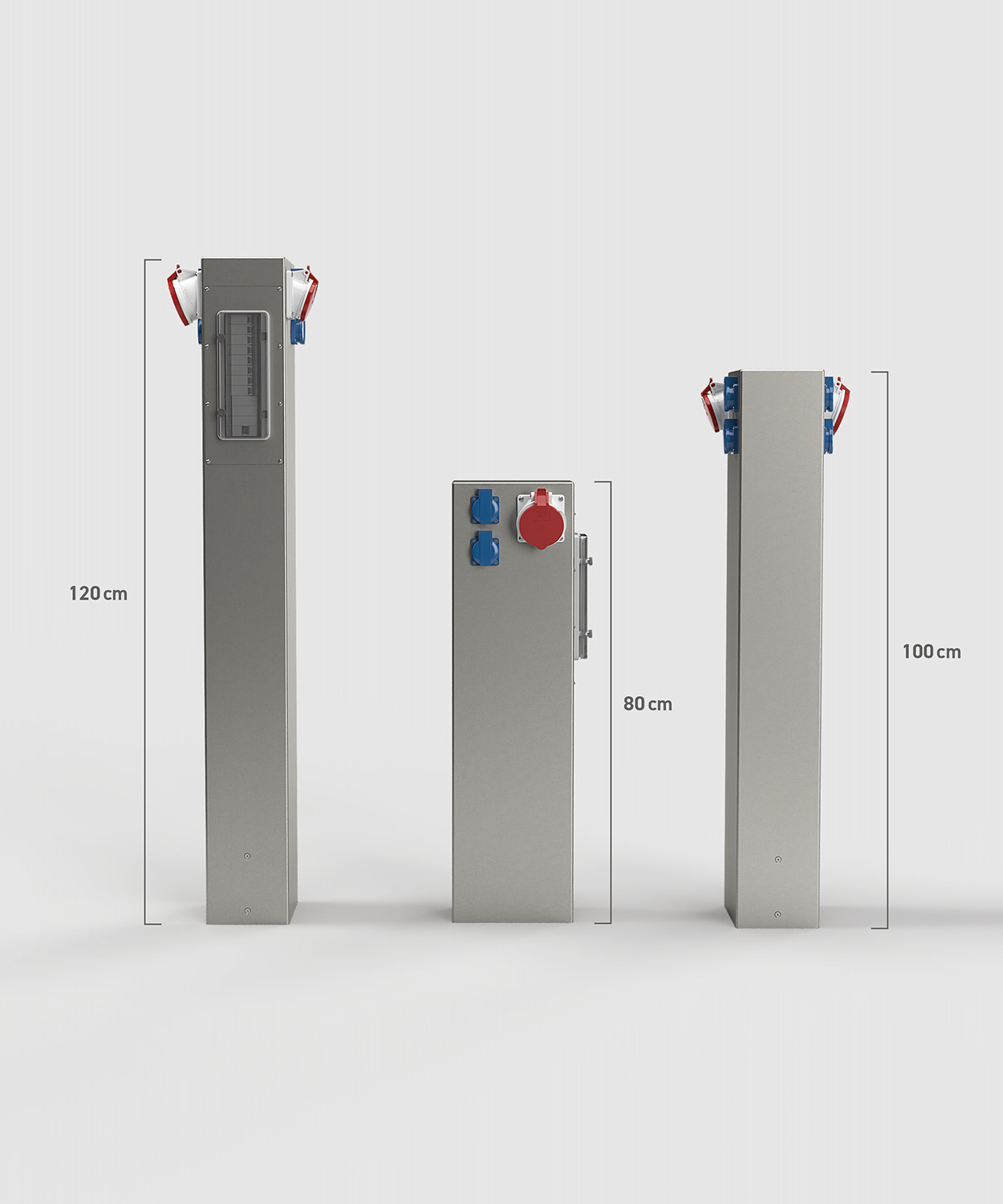 Stromsäule ES884-2 mit 2 x CEE und 4 x Schuko und Absicherung Höhenvergleich