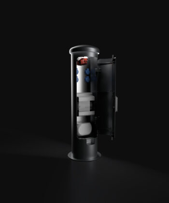 Energiesäule ESP14-1-7-L mit 4x Schuko und CEE im Dunkeln Tür offen