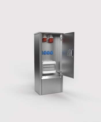 Energiesäule Stromkasten EST24 Tür geöffnet abschließbar mit CEE und Schuko