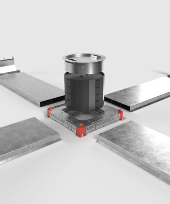 Unterflursystem mit Bodentank 9110BB und Platzhalter und Unterflurdose und Kabelkanälen hochformat