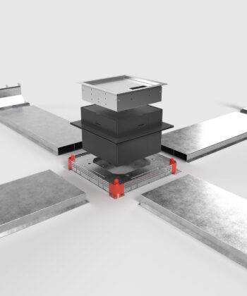 Unterflursystem mit Bodentank 9212BB und Platzhalter und Unterflurdose und Kabelkanälen hochformat