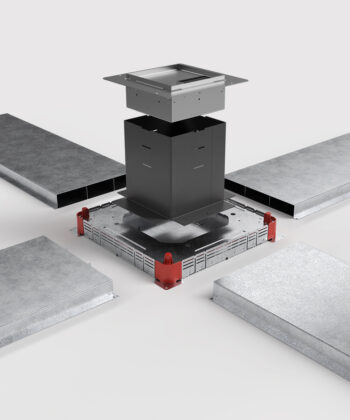 Unterflursystem mit Bodentank 9008 und Platzhalter und Unterflurdose und Kabelkanälen hochformat